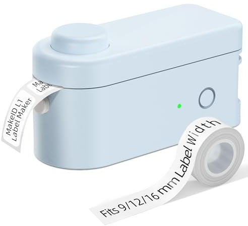 Makeid L1 Etikettendrucker, Etikettiergerät Selbstklebend Beschriftungsgerät Bluetooth Tragbarer Labeldrucker Mini Label Printer für Zuhause & Büro, Druckgröße 9-16 mm (Blau)