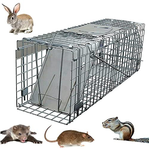 Animal Humane Trap Cage for Rabbits, Cats and Similar Sized Wildlife, Mice Catcher Large Space Mouse Trap Rats Cage for Household, Foldable Humane Cage Trap, Easy to Setup, 24 x 7.5 x 8.3 inch