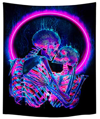 Roninkier Wandteppich Skelett Psychedelic-Fluoreszierender Wandtücher - Indischer Tapisserie Schwarzlicht Abstrakt Wandbehang Boho Gothic für Schlafzimmer Wanddekoration kinderzimmer,150x130cm
