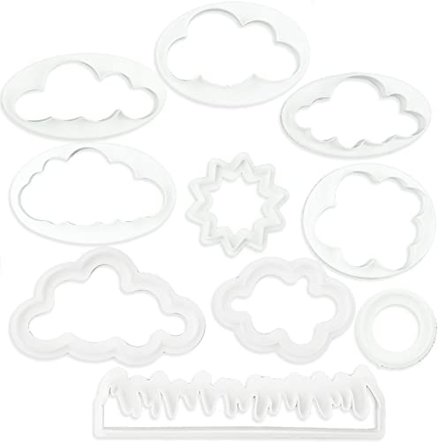 10Pcs Cloud Shape Fondant Cutter, Plastic Cloud Cookie Cake Cutter, Fondant Decorating Tools for Baking Room Coffee Shop Cake Children DIY Cookware Sugarcraft