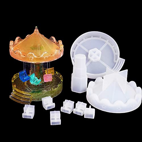 Woohome Silikonform Gießform Karussellpferd Silikonformen Epoxidharz 3D Karussell Gießformen Silikon Rotierender Fliegender Stuhl Silikonformen Schmuck Silikon Formen für Desktop Ornamente