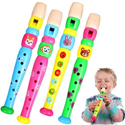 4 Pcs Plastic Flute Musical Instruments for Kids, 6-Hole Recorder Toys for Early Education, Colorful Whistle Set for Beginners, Random Color