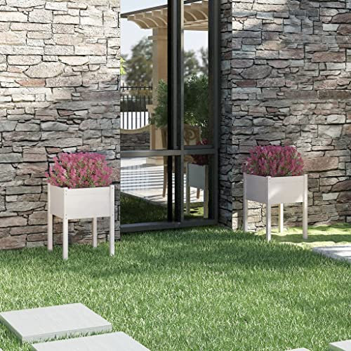 WIFESE JardinièRes 2 Pcs Blanc 50x50x70 Cm Bois De Pin Massif Jardinieres Exterieur Jardiniere Bois JardinièRe sur Pieds Potager Bacs ã Fleurs JardinièRe Rectangulaire Haute