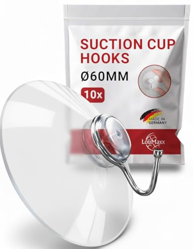 LouMaxx Saugnapf Haken transparent Ø 60 mm, 10 Stück, Made in Germany | Saugnäpfe mit Haken zur Befestigung ohne Bohren