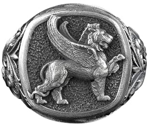 BySilverStone - Quadratischer Siegelring Greif Löwe, Fabelwesen Mit Löwenkörper Und Adlerkopf, Herrenringe Aus Sterlingsilber, Kleiner Siegelring Für Frauen,