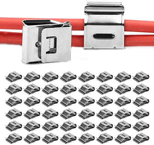 100 Stück Solarmodul Kabelclips Photovoltaik,20.8x18.2mm Cable Clips 304 Edelstahl Klammern Set,Doppelte Linie Solarpanel Kabelklemmen,Photovoltaik Kabelklemmen für Elektrische Kabel Management