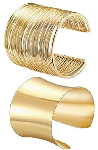 Bohue 2Pcs Women's Bangle Cuff Bracelets Open Metal Bracelet Wire Smooth Shaped Bracelet Fashion Armband Jewelry Accessories for Women Girls (Gold)