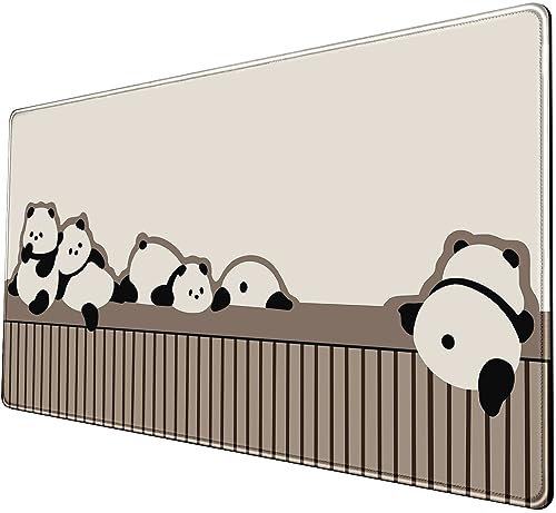 Mauspad mit niedlichem Panda-Motiv, Größe XL, 80 x 40 cm, Beige