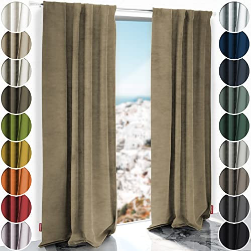 Schuette® Verdunkelungs-Vorhang Gardine mit Tunnelband ● Millenium Velvet: Brown Teddy (Beige) ● 130x135cm Höhe x Breite (1 Stück) ● Knitterfrei Pflegeleicht Thermo Blickdicht & stark Abdunkelnd