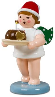 Rudolphs Schatzkiste Weihnachtsengel mit Kuchen mit Mütze Höhe ca. 6cm NEU Holzengel Miniaturfigur Figuren Seiffen Frühling Erzgebirge Holzfigur Weihnachten Fensterschmuck Spielzeug We