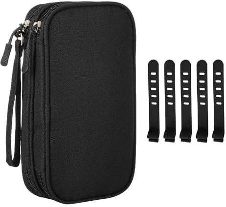 MAXQUU 1 styck reseelektronik kabelarrangör-väska med 5 stycken kabelförvaringsremmar, vattentät tillbehörsförvaringsväska (svart), svart, 19 * 11 * 6,5 cm, resväska