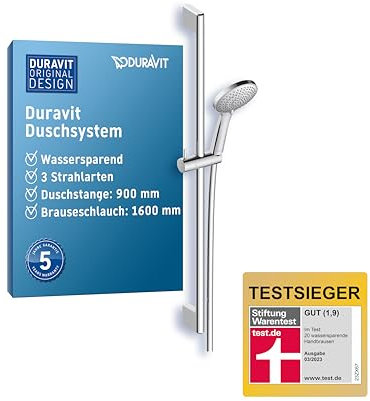 Duravit Universal Duschset, Duschkopf mit 3 Strahlarten (Rain, Intense Rain, Soft Rain), wassersparender Duschkopf mit Schlauch, variable Duschstange (900 mm), Duschschlauch (1600 mm), Chrom