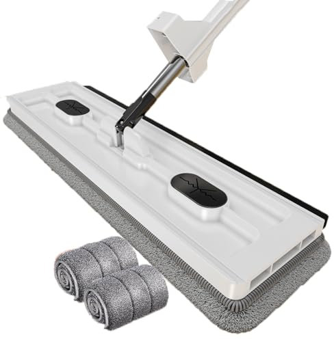 DFANCE 42cm Balai Plat en Microfibre,Serpillère Plate Autonettoyante,360° Rotation Balai Serpillère Absorbant,Humide et Sèche,Balai Lave Sol pour Tous Les Sols Plats,White,2PCS Cloths