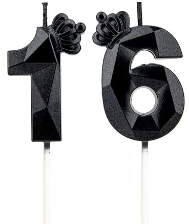 DTXLX Schwarz Krone Zahl 16 Geburtstagskerzen Kuchen Deko | Zahlen, mit, 3D, für, geburtstagsdeko, Kinder, Partys, Hochzeiten, Firmenfeiern, Jubiläen, #16