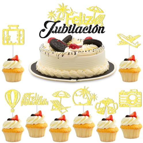 HOWAF 25 St¨¹ck Ruhestand Party Kuchen Dekorationen Glitzer Gold Ruhestand Cupcake Toppers Happy Retirement Kuchen Toppers f¨¹r Ruhestand Party Dekorationen