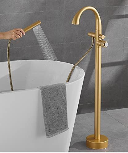 Robinet Sur Pied Pour Baignoire Avec Mitigeur D'eau Chaude Et Froide, Robinets De Baignoire Montés Au Sol Avec Douchette À Main - Chrome,Or