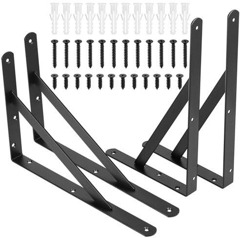 4 Pcs Soporte Estanteria Pared Negros, Estante Soportes Estanterias Pared, Escuadras para Estanterias Triangulares, Escuadras Metalicas para Estantes, Negro/305x200x25 mm (305x200x25x3mm/negro)