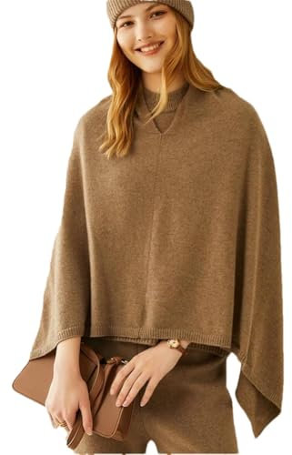 Niiyyjj 100 % Kaschmir-Kapuzenschal für Damen, einfarbig, lockerer Pullover, unregelmäßiger Pullover, Braun Grau, Einheitsgröße