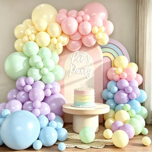 Luftballon Girlande Pastell, 133 Stück 5 10 12 18 Zoll Regenbogen Ballon Girlande Geburtstag Set, Macaron Rosa Blau Lila Luftballon Grün Gelb Latex ballons für Geburtstag Jubiläum Absolvent Party