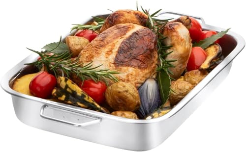 Stainless Steel Roasting Pan | Extra-Large 30cm Baking Tray | Oven Safe | Raised Bottom & Reinforced Rim | Deep 5.5cm | Meats & Vegetables | Dishwasher Safe