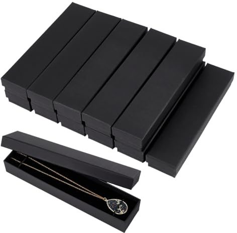 BENECREAT Coffrets Cadeaux à Bijoux Noirs 12 pièce Coffret à Bijoux Rectangulaire en Carton de 24x5.6x3.55cm avec Intérieur en Velours pour Mariage Fête D'Anniversaire Graduation Anniversaire