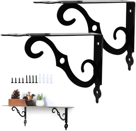 Equerre Metal, Support Etagere Murale Angulaires Droits de 90 Degrés, 2 Pièces Equerre Fixation,190x140mm Support Etagère Murale Fixation Flottante Support, Noir