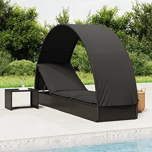 ShGaxin Sonnenliege mit Runddach Schwarz 211x57x140 cm Poly Rattan, Gartenliege, Liegestuhl, Sonnenstuhl, Sonneninsel Outdoor, Liegen, Gartenmöbel, Bäderliege, Relaxliege - 319644