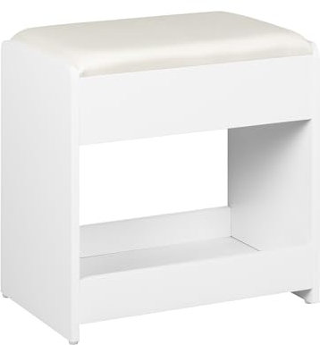 Hzuaneri Tabouret de Coiffeuse, Chaise Rembourrée de Maquillage, Repos-Pieds, Patins Antidérapants, pour Chambre, Dressing, Entrée, Blanc VS32403X