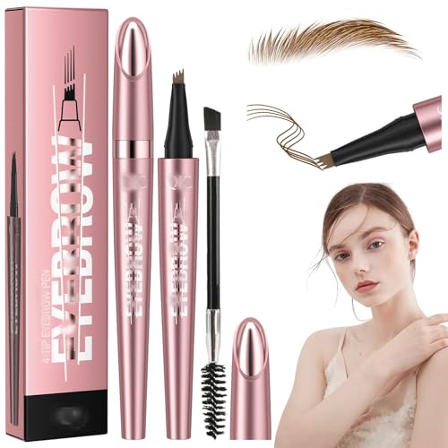 Magischer Augenbrauenstift Wasserfest 3D Wasserfester Augenbrauenstifts Microblading Augenbrauenstif mit 4 Gabelspitzen Eyebrow Pencil Augenbrauen Make-up Hält Den Ganzen Tag über Hellbraun