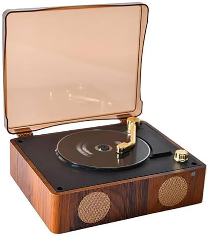 LHQYA Lecteur CD Rétro, Radio À Disque Vinyle avec Télécommande, Performances Stables/réglage par Bouton/Haut-parleurs Stéréo Intégrés/Faible Bruit, pour Salle D'étude