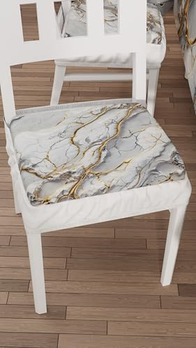 PETTI Artigiani Italiani - Cuscini Sedie Cucina Set da 6, Effetto Marmo Grigio Chiaro 40x40 cm, Coprisedie Quadrati con Elastico per Sala da Pranzo in Microfibra, 100% Made in italiani