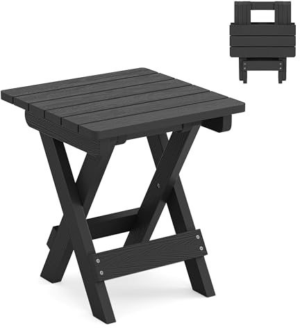 LUE BONA Beistelltisch Outdoor Wetterfest Klappbar,Beistelltisch Garten Balkon aus HDPS,Klapptisch Klein mit Einfacher Montage,Robuster Abstelltisch für Camping,Terrasse,32 × 32 × 36cm,Schwarz