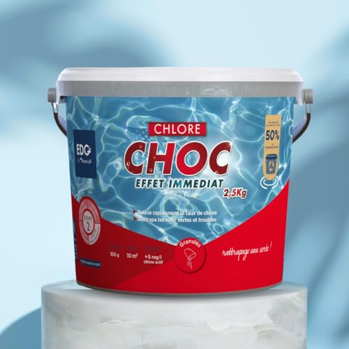 EDG by AQUALUX INTERNATIONAL - Chlore Choc Piscine - Granulés - Seau 2.5 kg - Chlore Rapide Effet Immédiat - Rattrapage Eau Verte Usage Intensif Temps Orageux
