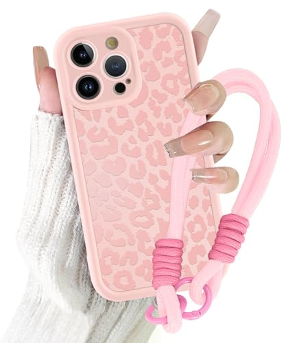 Coalbooliy Cover con Cordino per iPhone 13 Pro Max 6,7'', Silicone Morbido Custodia Aesthetic Leopardo Rosa Summer Mädchen Modello Disegni Collana Universale Fotocamera Protettiva Case, 03