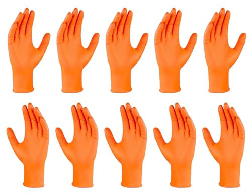 Latex Handschuhe, Orange Schwerlast Nitrilhandschuhe Mit Griffiger Oberfläche, Orange Reißfeste Schwere Arbeitshandschuhe Schutzhandschuhe Für Männer Frauen Mechanik Haushalt Industrie