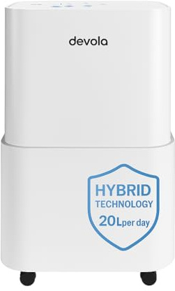Devola 20L/Day 2-in-1 Dehumidifier & Air Purifier With Air Quality Sensor | HEPA Filter, PM 2.5 Air Quality Sensor, UV-C Lamp, & Ionizer, Ideal Dehumidifiers For Home (DVHA20L)