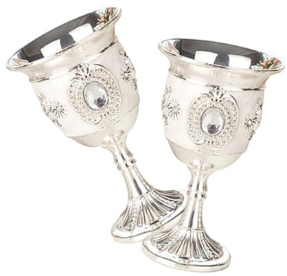 Sosoport 2piezas Copas De Vino De Aleación Copa De Vino Blanco Pequeña Para Fiesta Diseño De Flores Grabadas