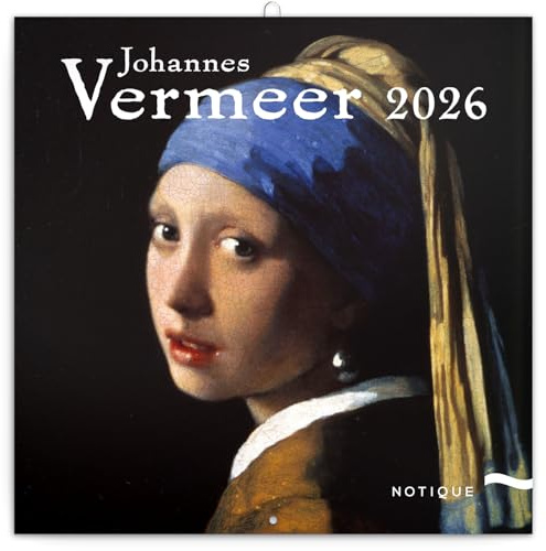 NOTIQUE Calendrier mural 2026 Johannes Vermeer - Calendrier à brochures avec calendrier mensuel - 30 x 30 cm (30 x 60 cm) ouvert