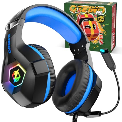 Ozeino Cuffie Gaming per Ps4 Ps5 PC Xbox One, Regalo di Natale per giocatori, Cuffie con Microfono Cancellazione del Rumore, 3D Surround Sound, Cuffie Comfort con LED RGB