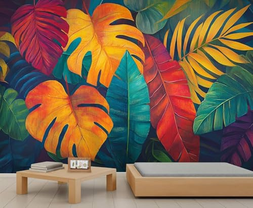 Self Adhesive Wall Mural Wallpaper Monstera Photo Wallpaper Palm Leaves 3D Effect Art Poster for Living Room Bedroom Home Decoration 350x250 cm A-6042