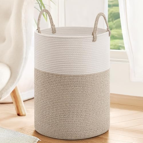 TIMEYARD 60L Wäschekorb Aufbewahrungskörbe, hell und braun, 35x50cm | Babywäschekorb für Spielzeug, Hoher geflochtener Wäschekorb für Kleidung, Aufbewahrungskörbe für Decken für das Wohnzimmer