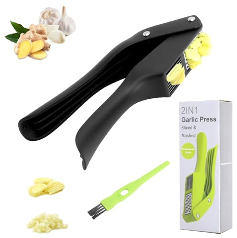 UOCAI Garlic Press and Mincer, Stainless Garlic Crusher Press with Cleaning Brush, Crush Garlic & Ginger Effortlessly, Easy to Clean, Dishwasher Safe