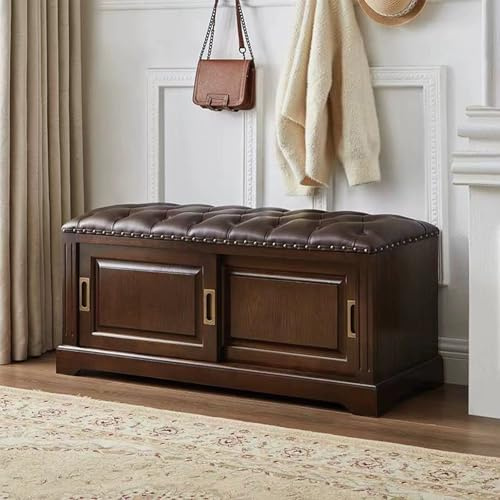 Zapatero de madera maciza rústica para dormitorio con puerta corredera, ideal para pasillos y entradas, acabado de nogal oscuro, 110 cm, elegante solución de almacenamiento