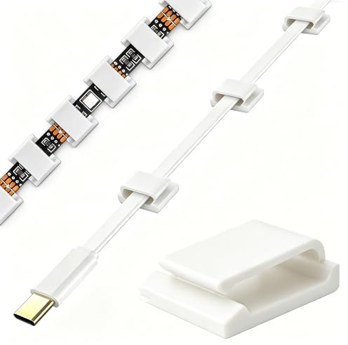 KLJ Kabelhalter selbstklebend Kabelclips Led Streifen Halterung 50 Stück | Weiß kabelclips für Kabelmanagement,flachkabel cable clips für Schreibtisch,flachbandkabel kabel clips für Lichterkette