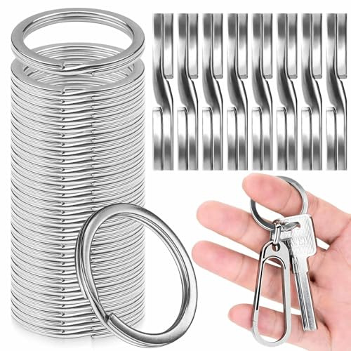 Anillas Llaveros 30mm,100 Piezas Redondo Argollas para Llaveros Planos,Anilla Llavero con Doble Lazos Argollas,Plata Anillos de Metal Conectores Anillas de Llavero para Manualidades DIY Artes