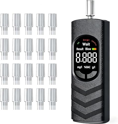 pewpuny Alkoholtester Atemalkoholtester mit USB-C Akku, Farb-LCD, Halbleiter-Sensor, 20 Mundstücken, tragbares Promillemessgerät für Auto, Zuhause, Party und Reise (Schwarz)