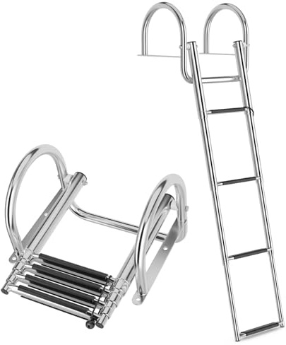 COSTWAY Scaletta Piscina Fuori Terra con 4 Gradini, Portata 227 kg, Scaletta per Pontile Pieghevole in Acciaio Inox con Corrimano e Gradini Antiscivolo, Resistente e Leggera, per Barca