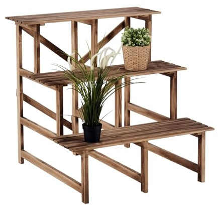 Outsunny Fioriera Portavasi a 3 Gradini in Legno di Abete in Grado di Supportare Fino a 80kg di Carico per Giardini, Terrazzi, Balconi e Appartamenti 80x80x78cm