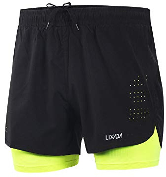 Lixada Hombres Pantalónes Cortos de Running 2-en-1, Pantalones Cortos de Atletismo, Pantalones Cortos de Fitness Maratón, Transpirable Pantalones+Secado Rápido