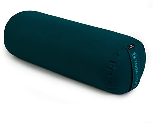 Yoga Studio Yoga Bolster Cushion | EU Organic Buckwheat Hulls Filling | (GOTS Certified) | Removable Washable Organic Cotton Outer Cover | Great for Yoga, Meditation (Teal Green)